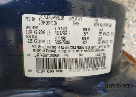 2000 Jeep Cherokee Sport z USA, uszkodzony, nr VIN 1J4FF48S0YL258657